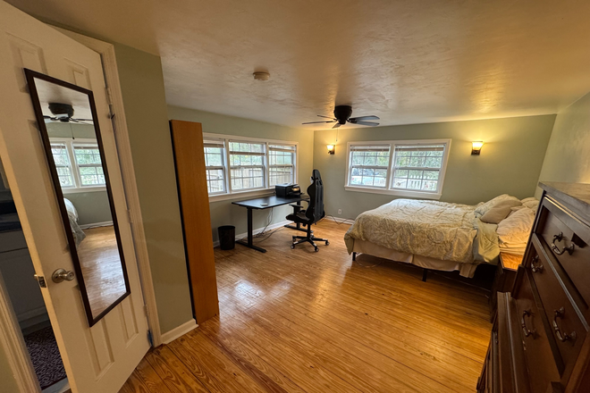 BEDROOM WITH KING SIZE BED, DRESSER, MIRROR STAND UP DESK, AND ERGONOMIC CHAIR - One Large Room (with private bathroom) in a fully furnished 3/2 house with young professional