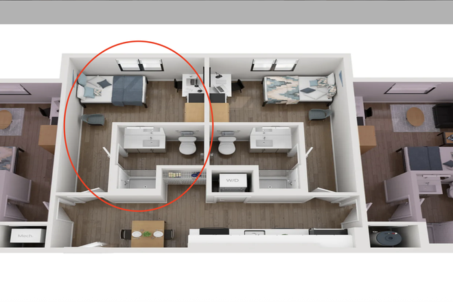 Room is the one circled in red - Nine31 Apartments, 4X4 Suite B, All Girls, Spring Relet