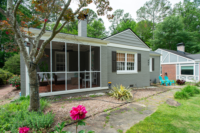 close up, front view of house,  screened porch, front yard - Charming City-of-Decatur furnished house, incl. utilities, Winnona Park Neighborhood