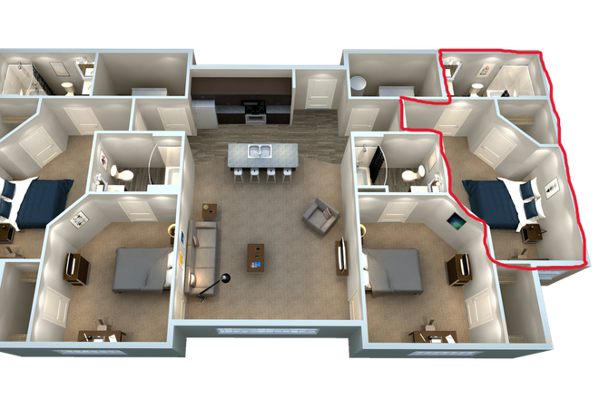Floorplan and circled unit - University Edge and Dickinson Loft
