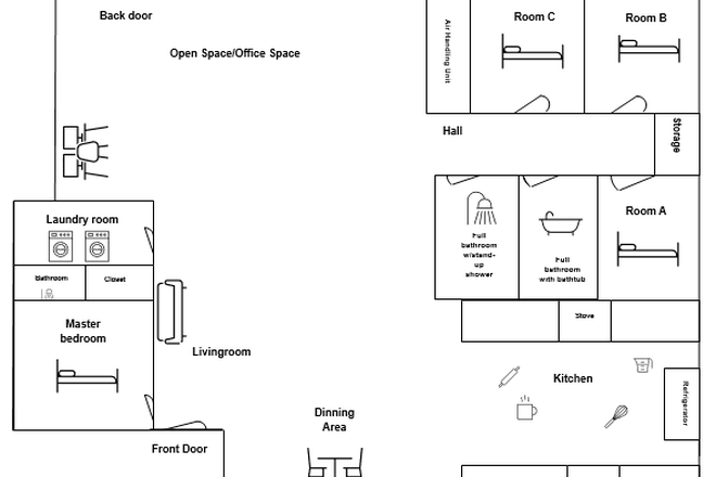 Floor Plan - Room with private bathroom located  outside room (3 mi from TAMU)