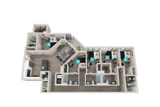 Floor Plan - The Standard Apartment, 5x5 unit, 2 rooms available for 26-27 school year, reletting not subleasing