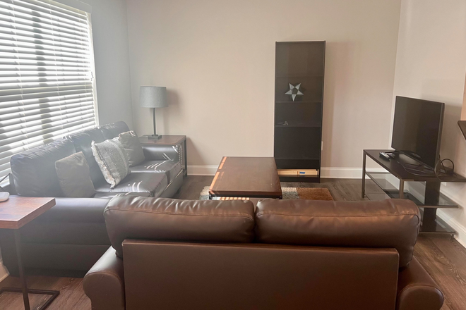 Living Room - Bedroom w/en-suite bathroom in modern shared house close to UMD campus