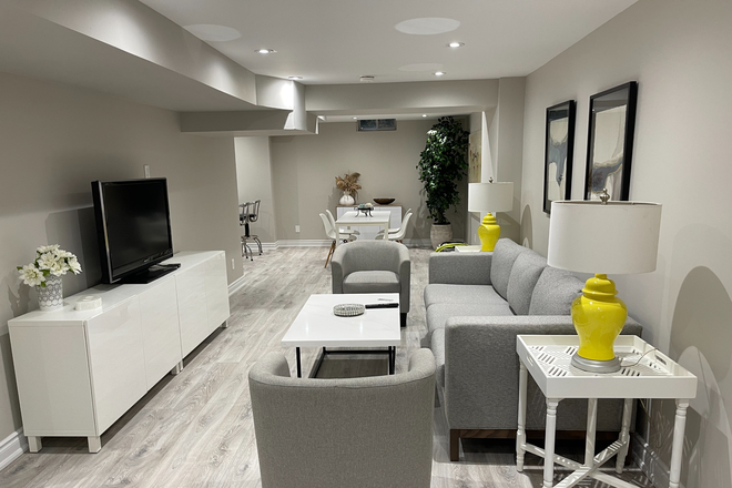 Living Room - Newly Renovated 2-Bedroom Basement Suite for Rent Furnished With Laundry and Parking!