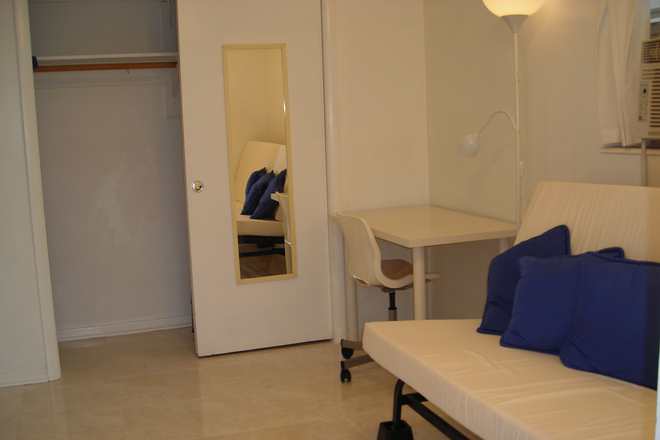Closet, desk, Ikea sofa sleeper futon - Micro Mini Efficiency with UV Covered Patio *CLOSE TO CAMPUS*