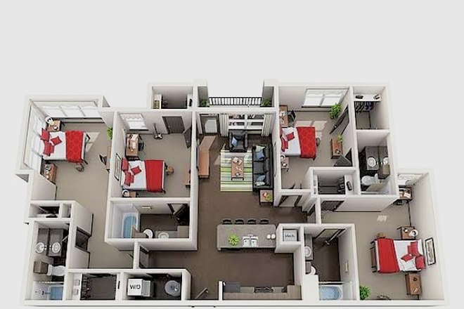 Floor plan (4 bedroom). Yours would be the second room, from the left. Contact for more info. - The Crimson