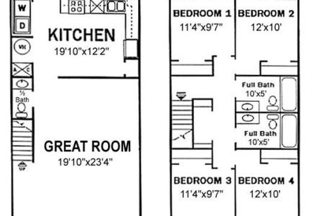 Floor Plan. Bedroom 1 is available - 447 Laurence Lane: One room available in a 4 bedroom townhouse in Pheasant Run Crossing