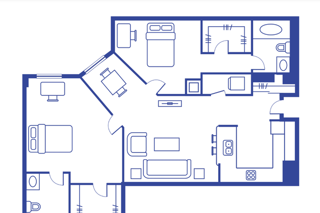 Apartment layout, bedroom for rent is on the left. - University View